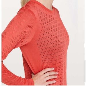 Lululemon Aries Orange Seamless Crew Neck Long Sleeve